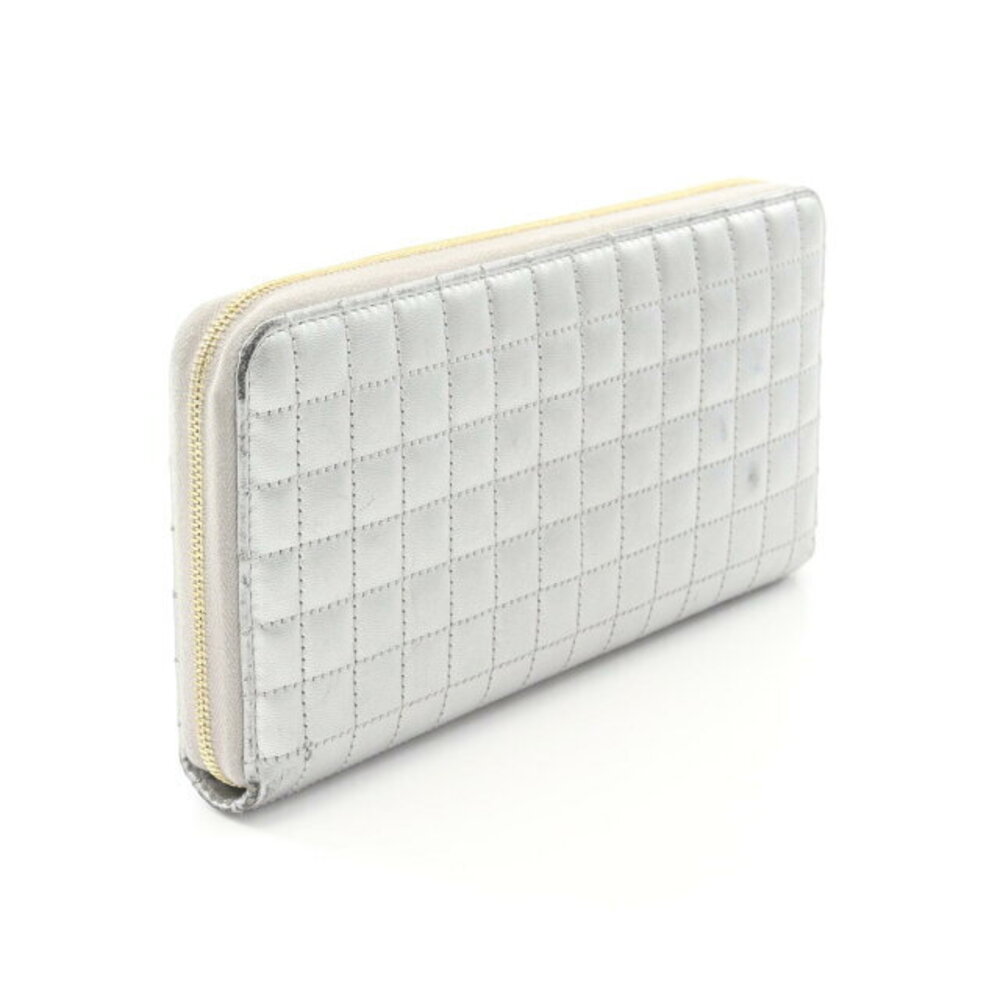 Celine Leather Round Charm Silver Long Zipped Wallet